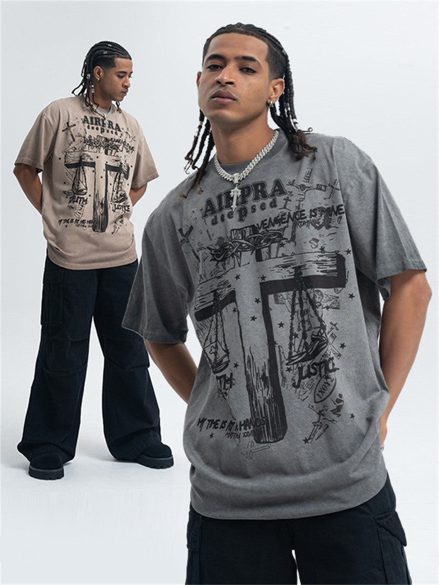 Liber Summer Men's Printed Letter Hood T-shirts