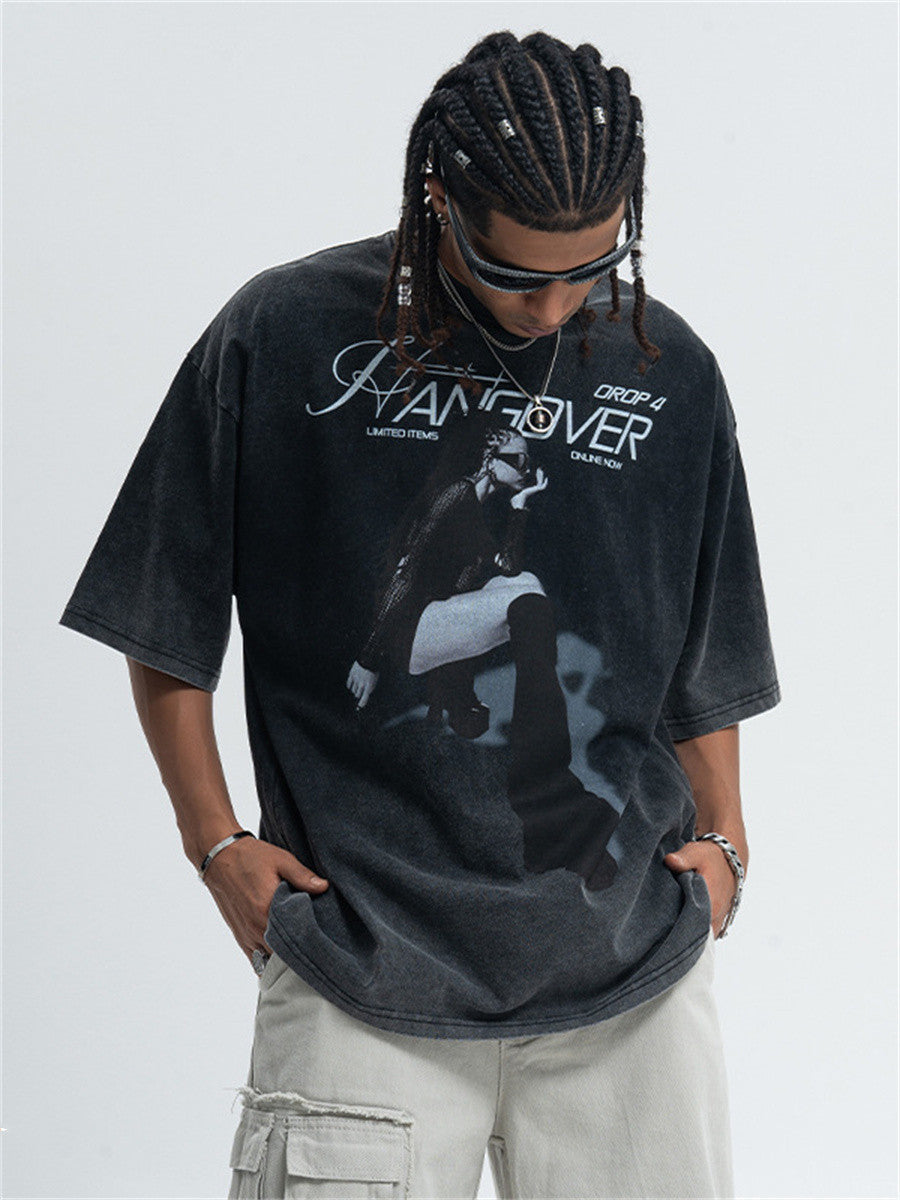 Liber Summer Men's Printed Letter Hood T-shirts