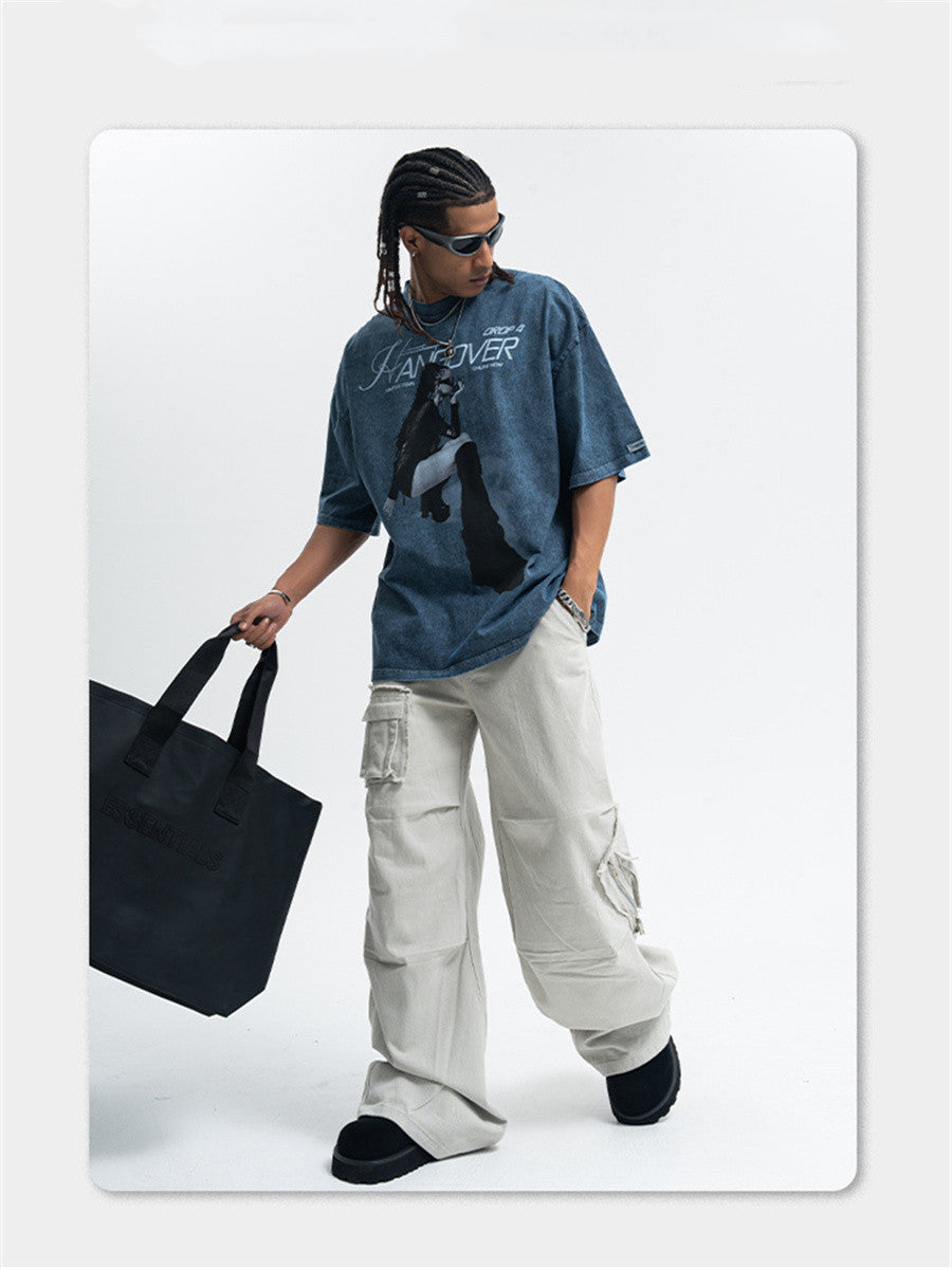 Liber Summer Men's Printed Letter Hood T-shirts