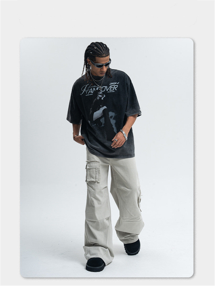 Liber Summer Men's Printed Letter Hood T-shirts