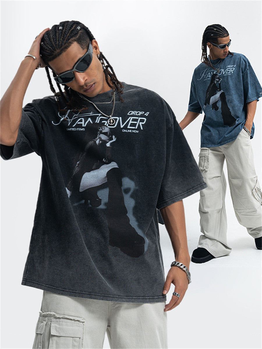Liber Summer Men's Printed Letter Hood T-shirts