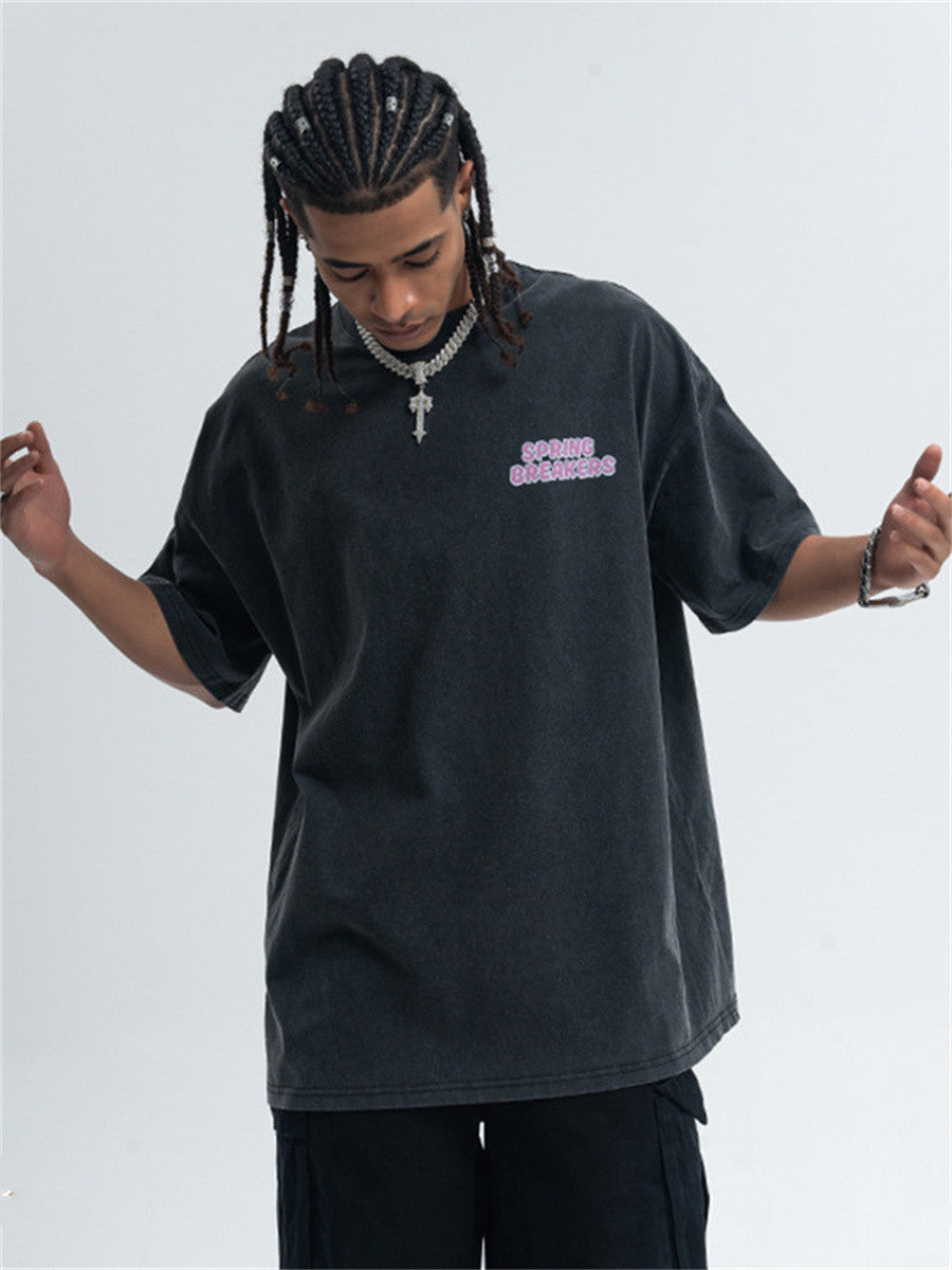 Liber Summer Men's Printed Letter Hood T-shirts