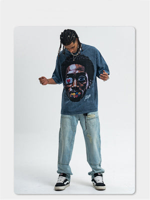 Liber Summer Men's Printed Letter Hood T-shirts