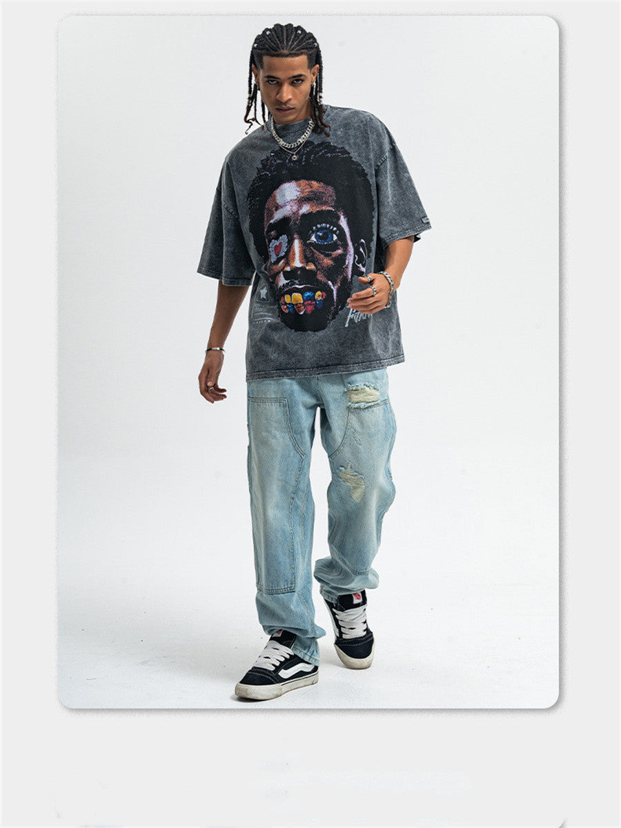 Liber Summer Men's Printed Letter Hood T-shirts