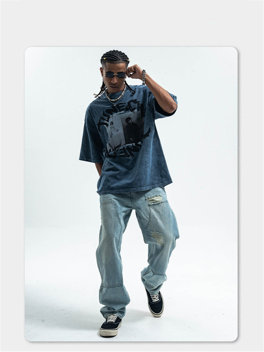 Liber Summer Men's Printed Letter Hood T-shirts