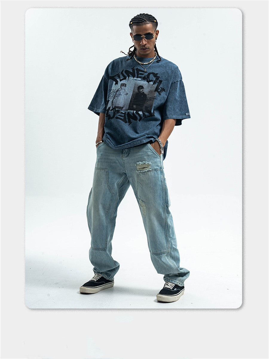 Liber Summer Men's Printed Letter Hood T-shirts