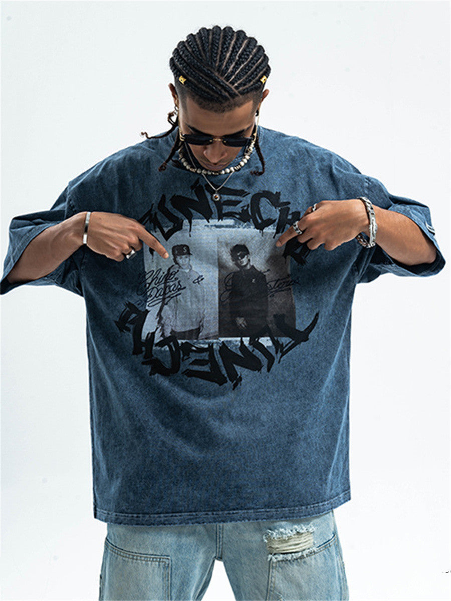 Liber Summer Men's Printed Letter Hood T-shirts