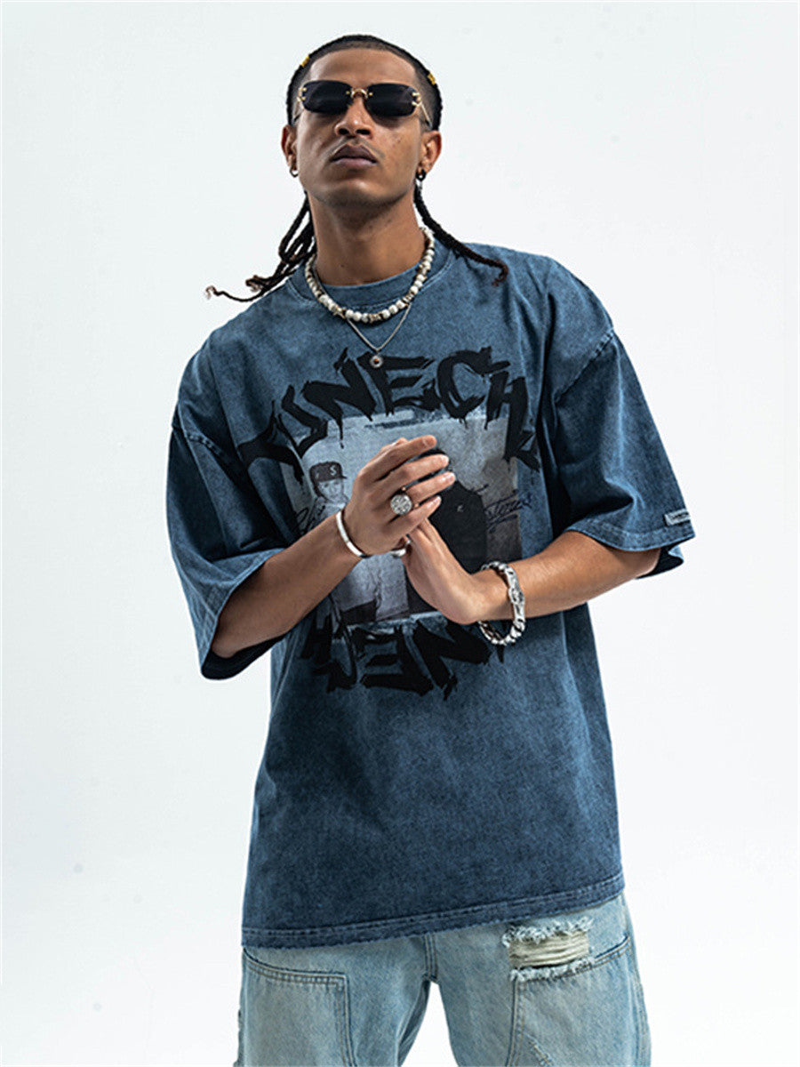 Liber Summer Men's Printed Letter Hood T-shirts