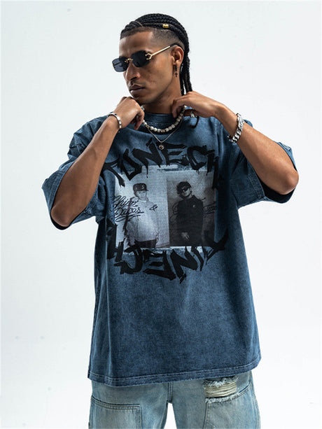 Liber Summer Men's Printed Letter Hood T-shirts
