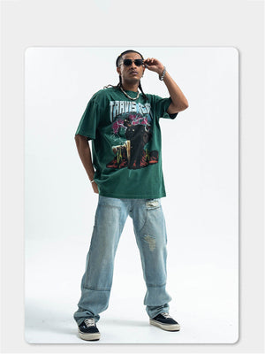Liber Summer Men's Printed Letter Hood T-shirts