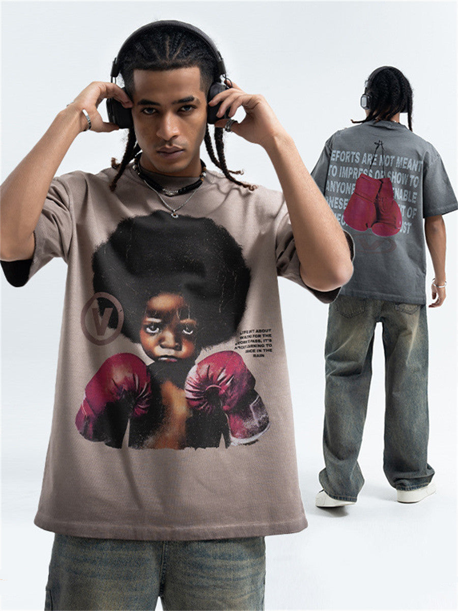 Liber Summer Men's Printed Letter Hood T-shirts