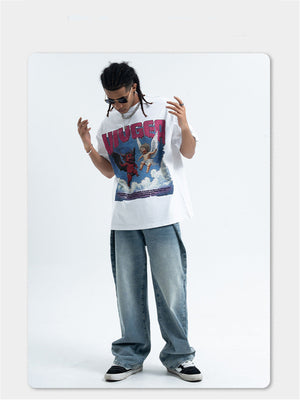 Liber Summer Men's Printed Letter Hood T-shirts