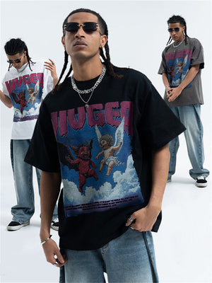 Liber Summer Men's Printed Letter Hood T-shirts