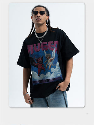 Liber Summer Men's Printed Letter Hood T-shirts