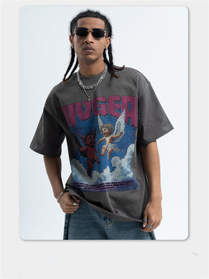Liber Summer Men's Printed Letter Hood T-shirts