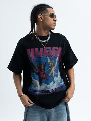 Liber Summer Men's Printed Letter Hood T-shirts