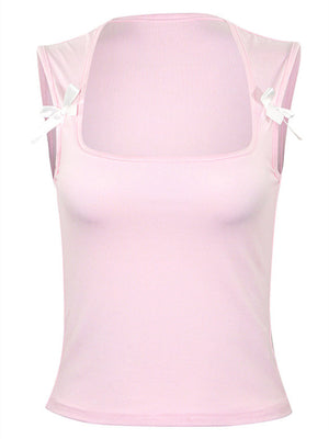 Liber Summer Women's Solid Color Bowknot Tank Top