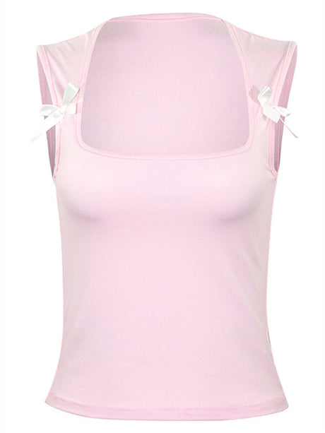 Liber Summer Women's Solid Color Bowknot Tank Top