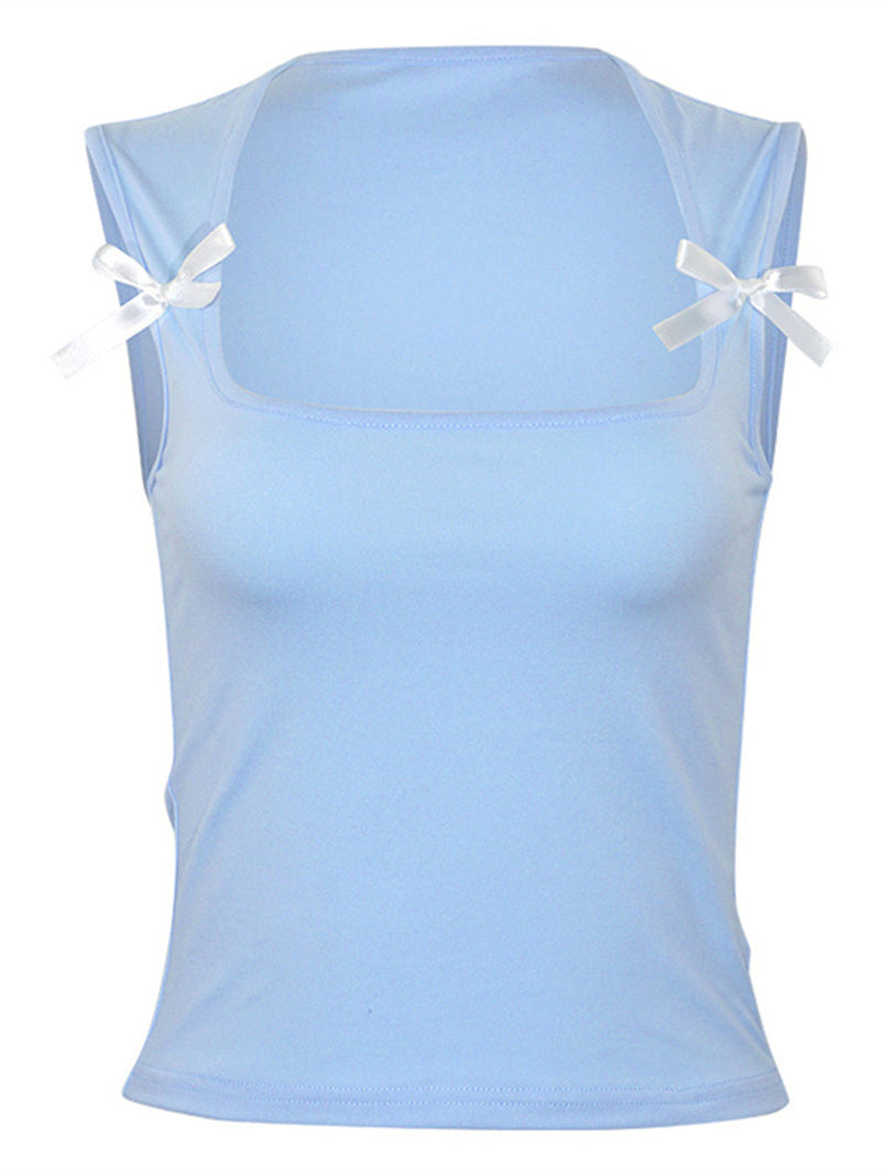 Liber Summer Women's Solid Color Bowknot Tank Top