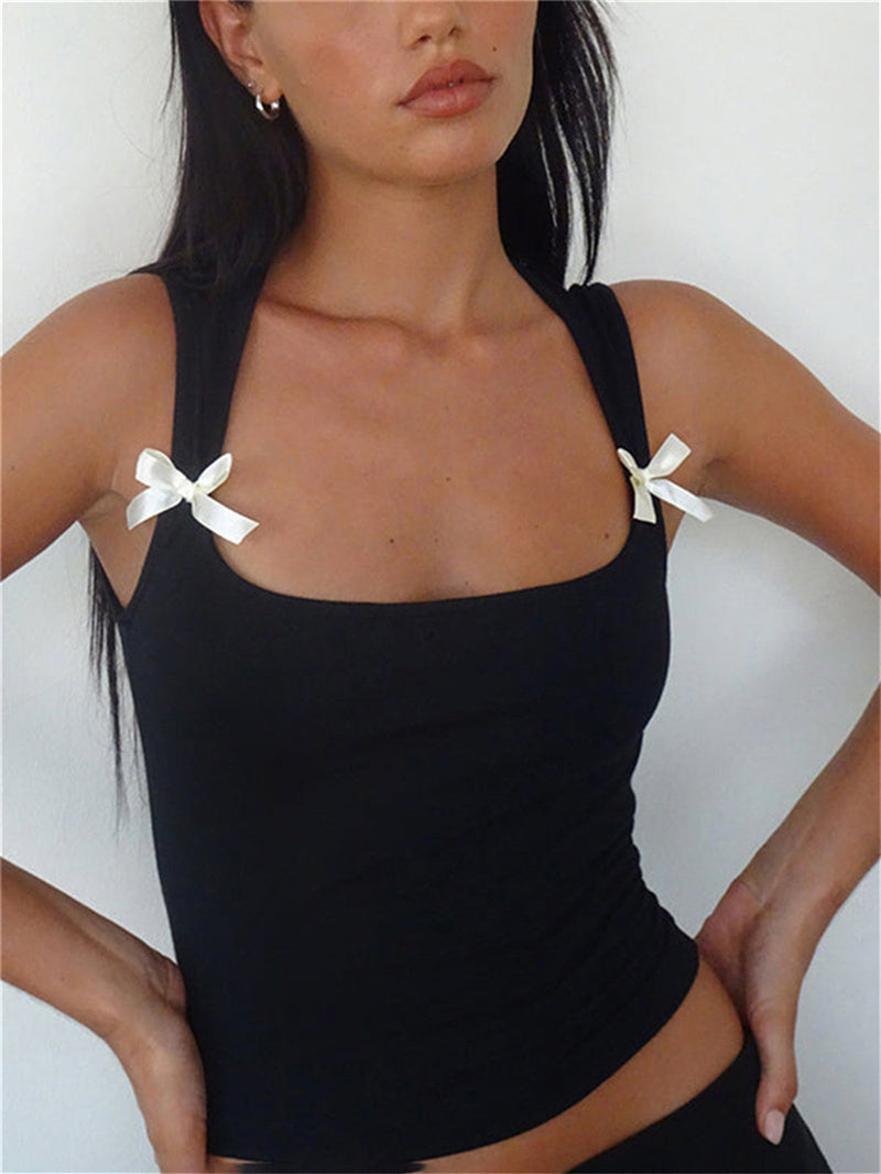 Liber Summer Women's Solid Color Bowknot Tank Top