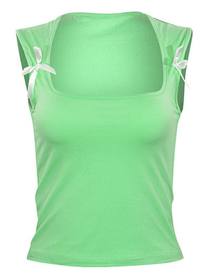 Liber Summer Women's Solid Color Bowknot Tank Top