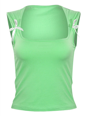 Liber Summer Women's Solid Color Bowknot Tank Top