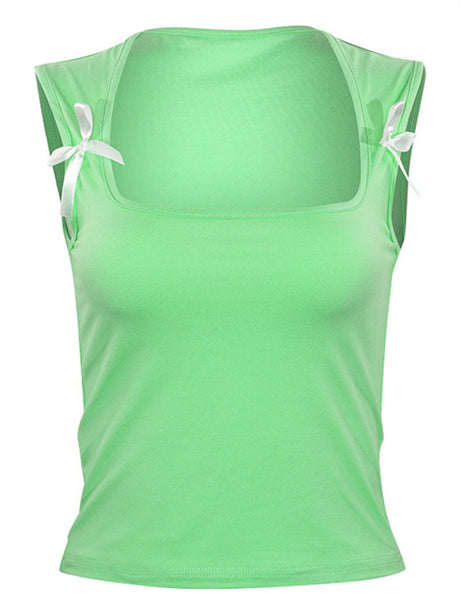 Liber Summer Women's Solid Color Bowknot Tank Top