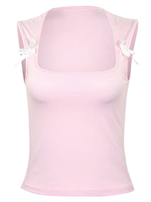 Liber Summer Women's Solid Color Bowknot Tank Top