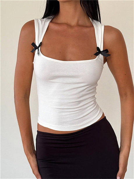 Liber Summer Women's Solid Color Bowknot Tank Top