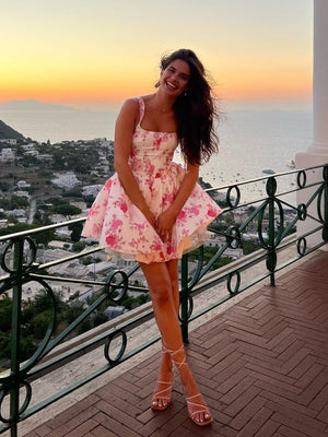 Floral Square Neck Mini Dress