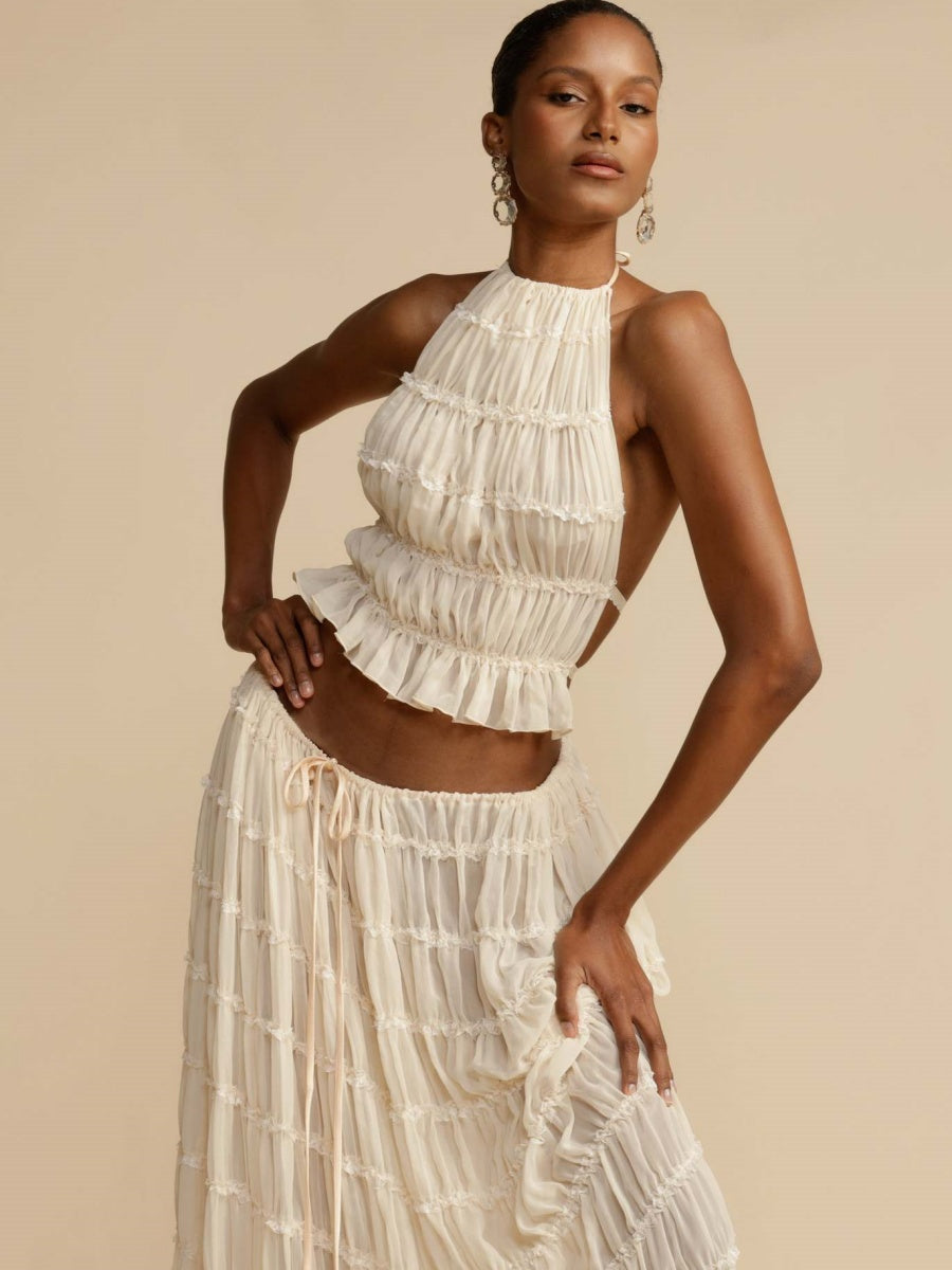 Liber Summer Women's Pleated Solid Color 2-piece Sets