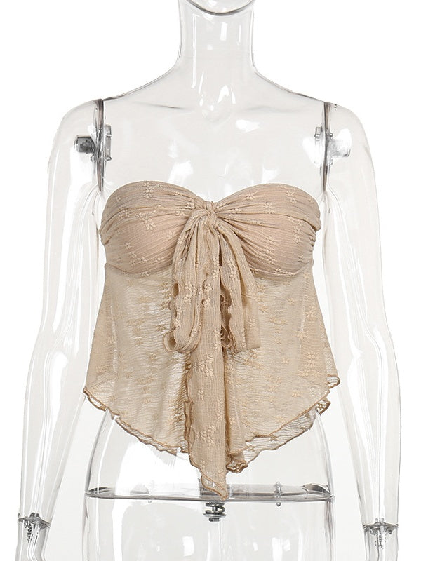 Liber SS Women's Lace Lace-up Irregular Hem Tube Top