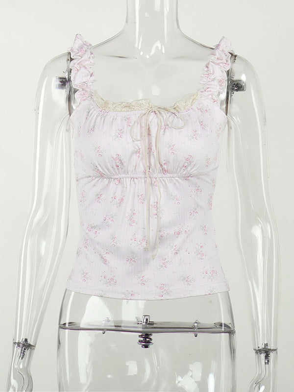 Liber SS Women's Pleated Lace-up Pleated Stitching Camisole