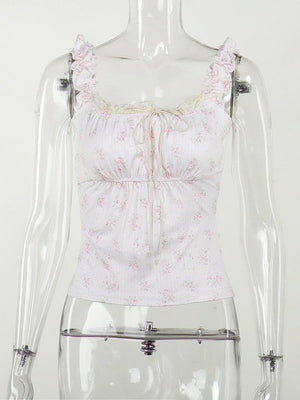 Liber SS Women's Pleated Lace-up Pleated Stitching Camisole