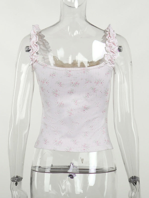 Liber SS Women's Pleated Lace-up Pleated Stitching Camisole