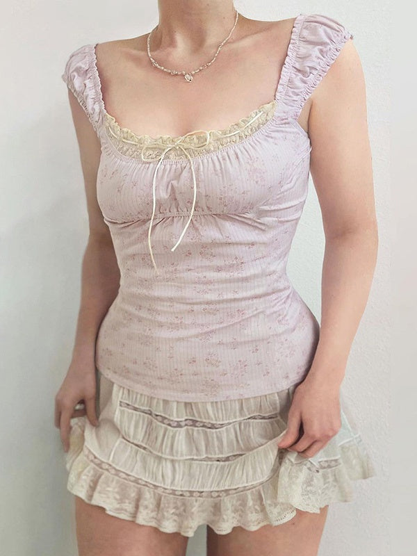 Liber SS Women's Pleated Lace-up Pleated Stitching Camisole