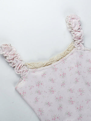 Liber SS Women's Pleated Lace-up Pleated Stitching Camisole