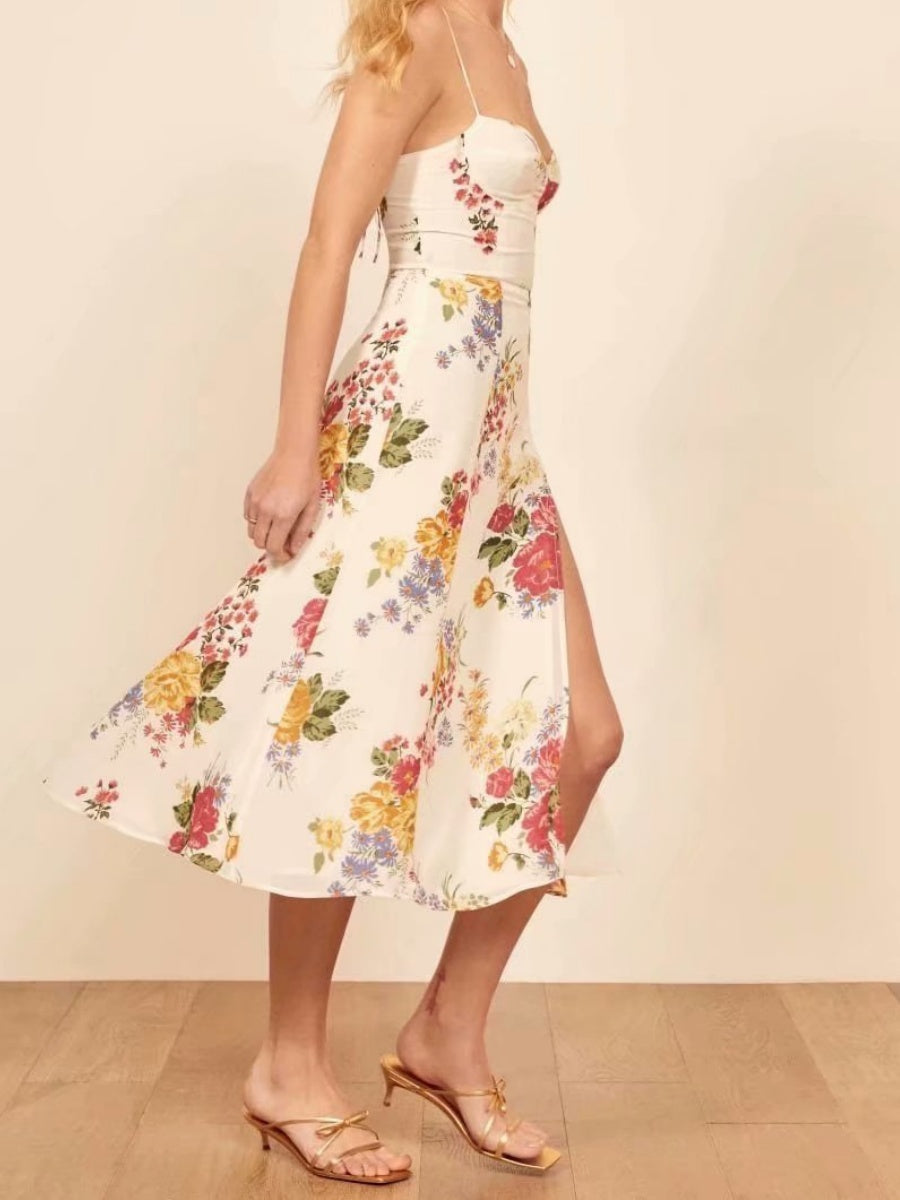 Liber Summer Women's Lace up Printed Midi Dresses