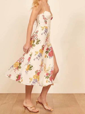 Liber Summer Women's Lace up Printed Midi Dresses