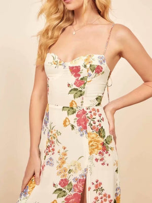 Liber Summer Women's Lace up Printed Midi Dresses