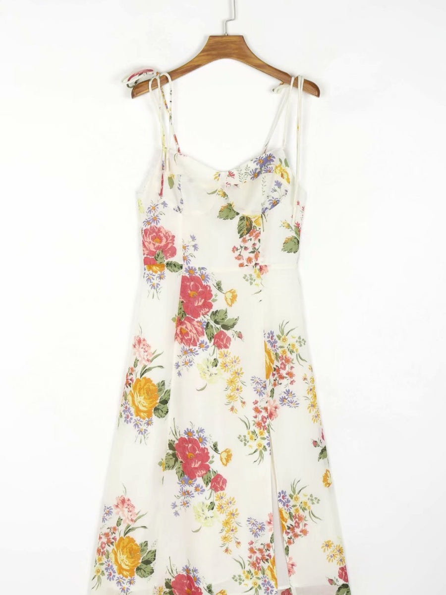 Liber Summer Women's Lace up Printed Midi Dresses