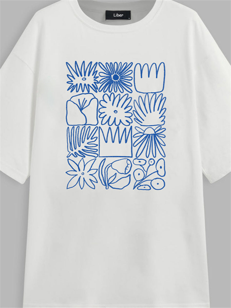 Liber Summer Women's Hip-Hop Printed Round Neck Short Sleeve Loose T-Shirt