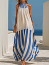 Retro Plaid Striped Backless Maxi Dress